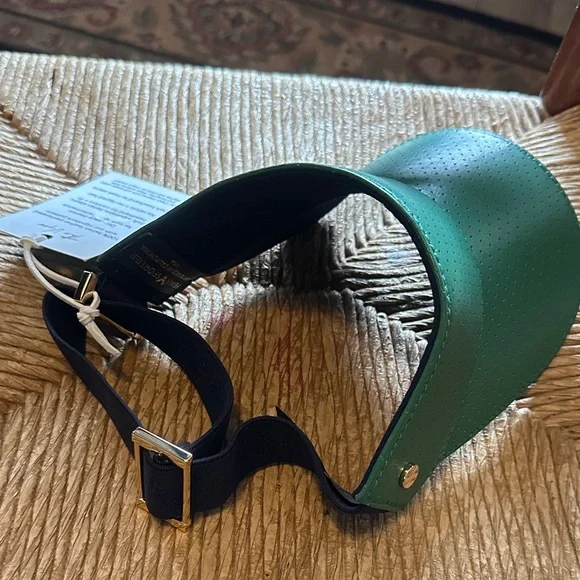 Fenix sportier Green Perforated Italian leather Visor Hat with gold hardware - Picture 4 of 11